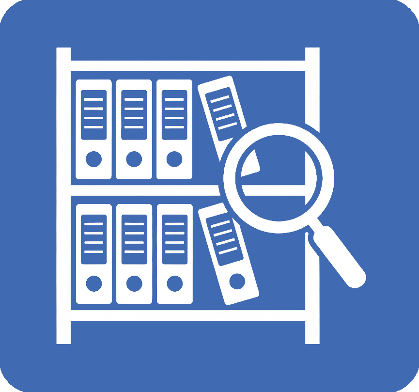 Bookshelf with magnifying glass